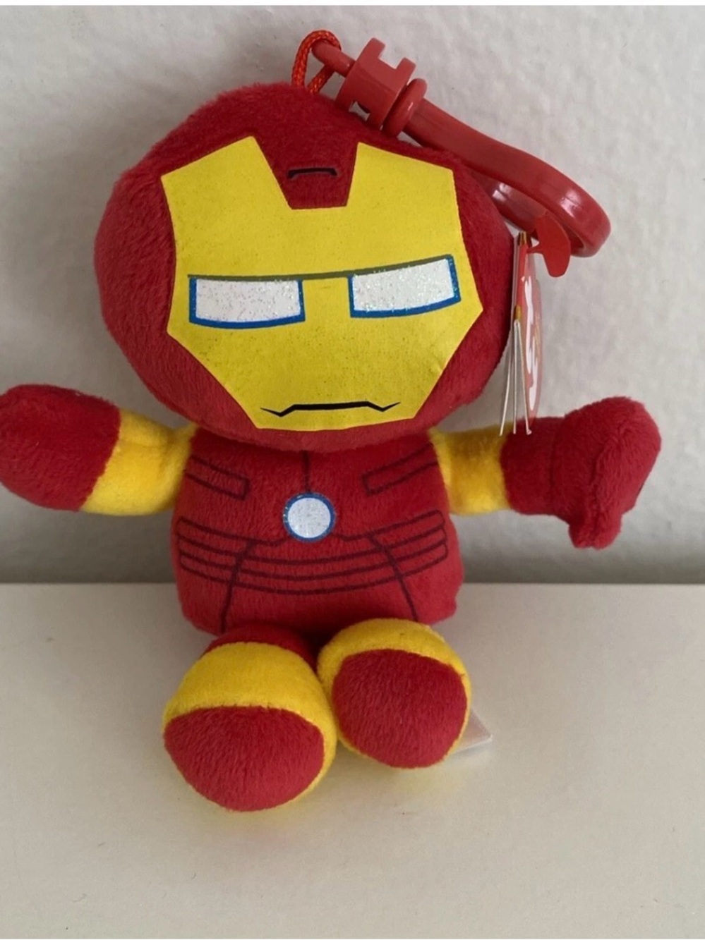 NEW TY Marvel Beanie Baby Clip IRON MAN Plastic Key Clip On 4 inch